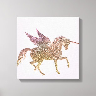 Trendy Gold Glitter Sparkle Unicorn Pegasus Horse Canvas Print
