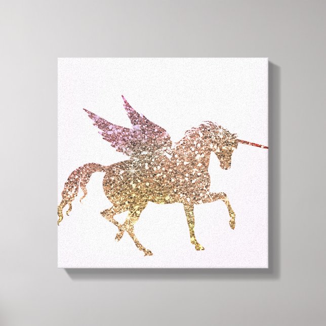Trendy Gold Glitter Sparkle Unicorn Pegasus Horse Canvas Print (Front)