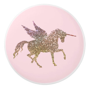 Trendy Gold Glitter Sparkle Unicorn Pegasus Horse Ceramic Knob