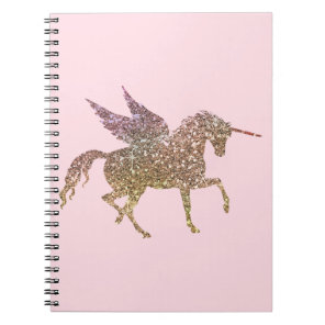 Trendy Gold Glitter Sparkle Unicorn Pegasus Horse Notebook