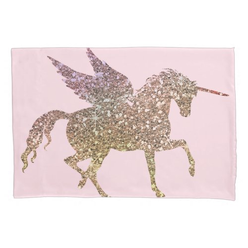 Trendy Gold Glitter Sparkle Unicorn Pegasus Horse Pillow Case