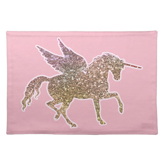 Trendy Gold Glitter Sparkle Unicorn Pegasus Horse Placemat (Front)