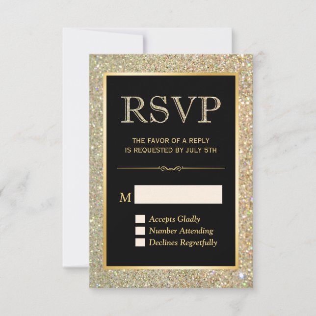 Trendy Gold Glitter Sparkles RSVP Response Card (Front)