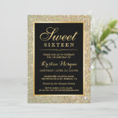Trendy Gold Glitter Sparkles Sweet Sixteen Party Invitation (Standing Front)