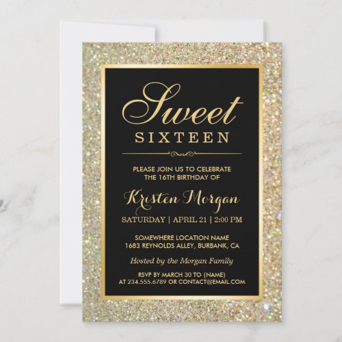 Trendy Gold Glitter Sparkles Sweet Sixteen Party Card