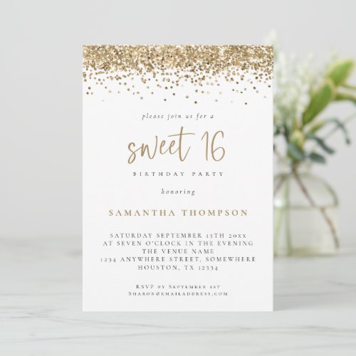 Trendy Gold Glitter Sweet 16 Birthday Party Invitation