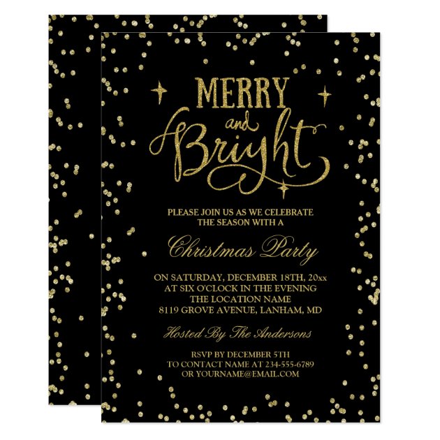 Trendy Gold Glitter Twinkle Dots Christmas Party Invitation