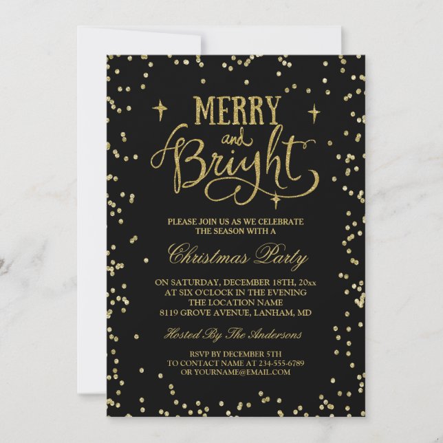 Trendy Gold Glitter Twinkle Dots Christmas Party Invitation (Front)