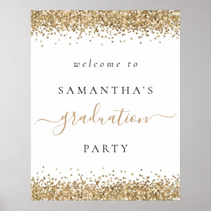 Trendy Gold Glitter Welcome Graduation Party Poster