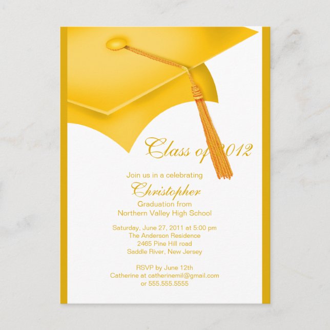 Trendy Gold Grad Cap Graduation Party Invitation (Front)