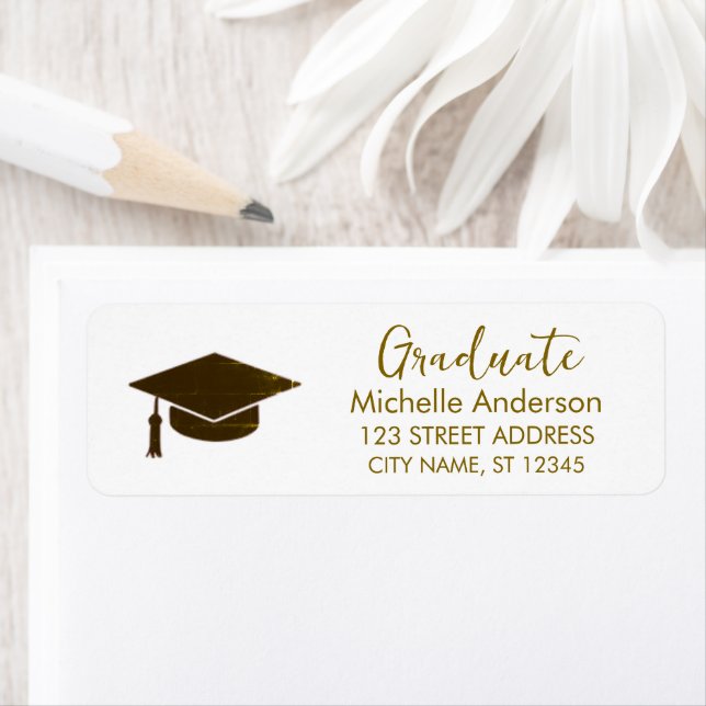 Trendy Gold Graduation Return Address Label        (Insitu)