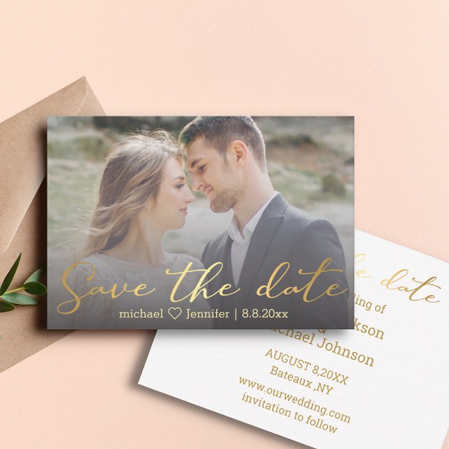 trendy gold handwriting save the date photo card (Creator Uploaded)