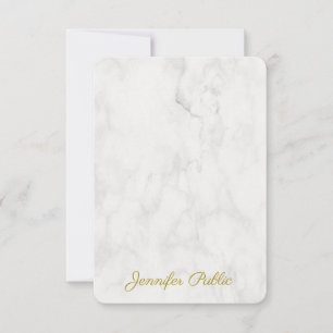 Trendy Gold Handwritten Name Elegant Marble Note Card
