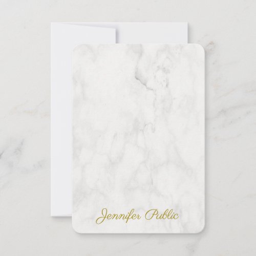 Trendy Gold Handwritten Name Elegant Marble Note Card
