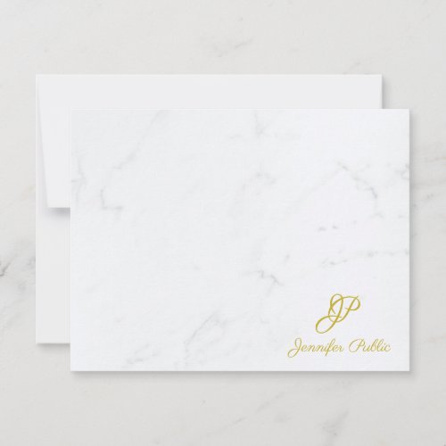 Trendy Gold Handwritten Script Text Marble Elegant Note Card