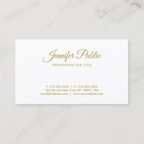 Trendy Gold Handwritten Text Elegant Sleek Design Business Card