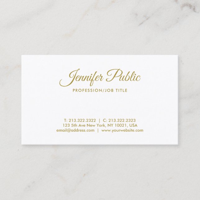 Trendy Gold Handwritten Text Elegant Sleek Design Business Card (Front)