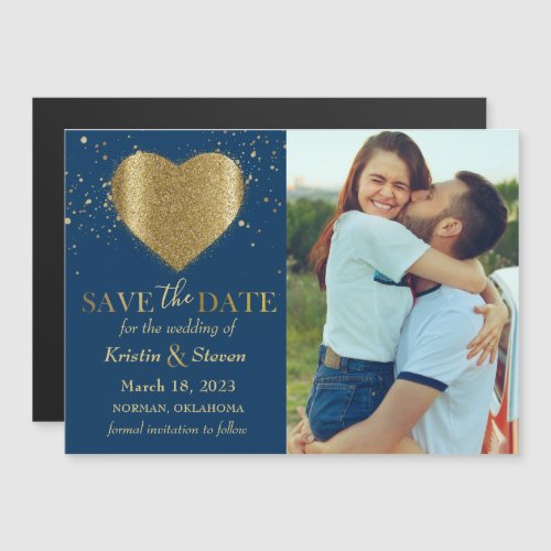 Trendy Gold Heart Photo Save the Date Magnet