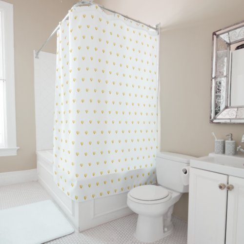 Trendy Gold Hearts Pattern on White Shower Curtain
