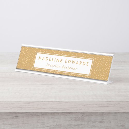 Trendy Gold Honey Tiny Dot Pattern Personalized Desk Name Plate