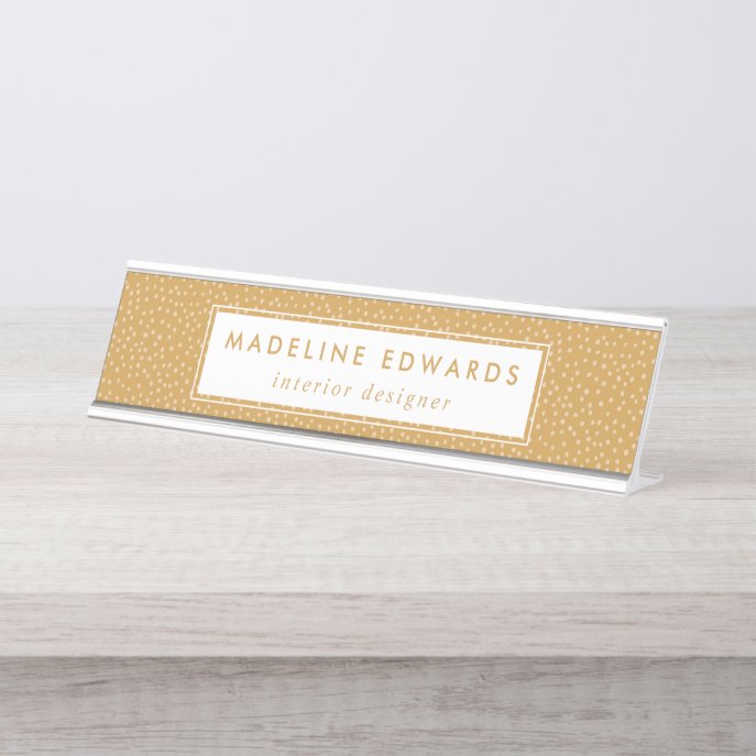 Trendy Gold Honey Tiny Dot Pattern Personalized Desk Name Plate