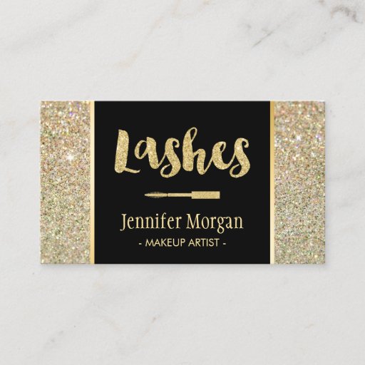 Customizable Trendy Gold Lashes Glitter Sparkles Makeup Artist Business Card