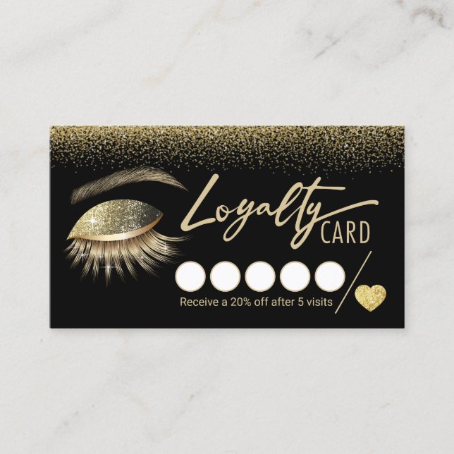 Trendy Gold Lashes Makeup Artist Salon Loyalty Card (Front)