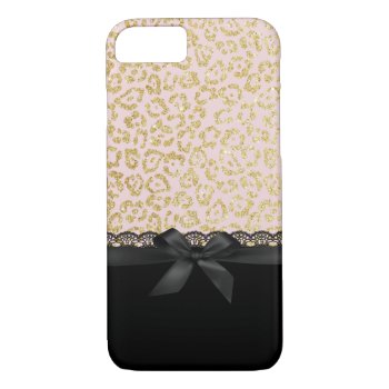 Trendy Gold Leopard Print Chic Black Lace & Ribbon Iphone 8/7 Case by caseplus at Zazzle