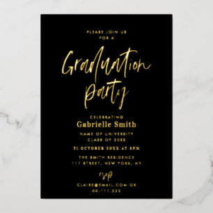 Trendy gold lettering graduation party foil invitation