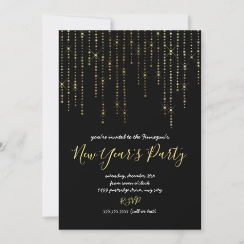 Trendy Gold Lights New Years Eve Party invite