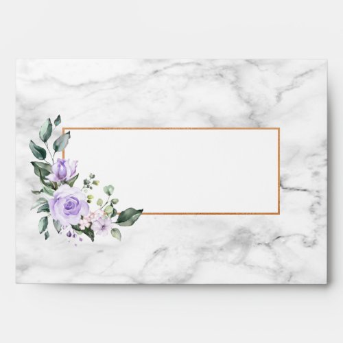 Trendy Gold Lilac Floral Marble Spring Wedding Envelope