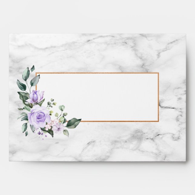 Trendy Gold Lilac Floral Marble Spring Wedding Envelope (Front)