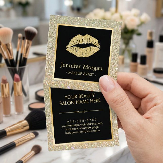 Trendy Gold Lips Glitter Sparkles Makeup Artist Square Business Card (Creator Uploaded)