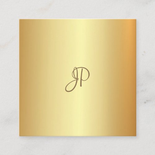 Trendy Gold Look Elegant Handwritten Monogram Square Business Card