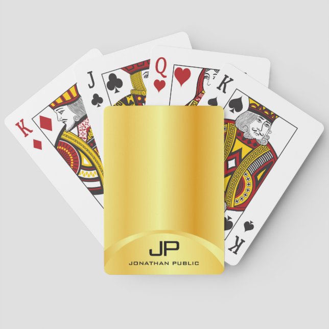 Trendy Gold Look Elegant Modern Monogram Template Poker Cards (Back)