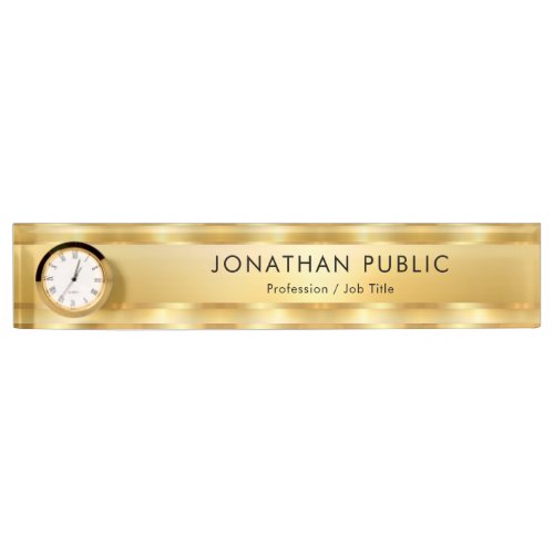 Trendy Gold Look Elegant Modern Template Clock Desk Name Plate