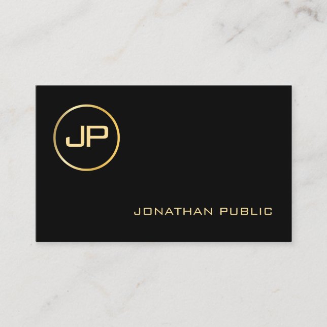 Trendy Gold Look Monogrammed Elegant Professional Business Card (Front)