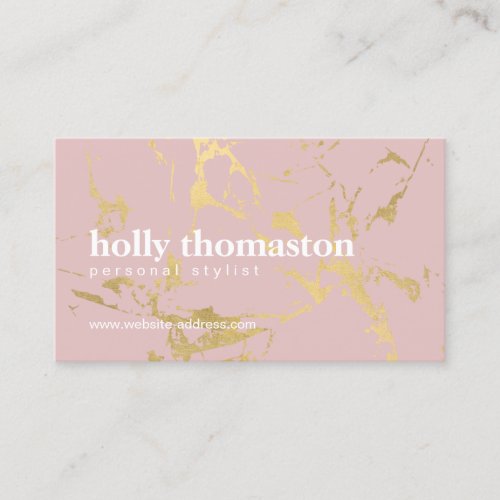 Trendy Gold Marble Pattern on Blush Stylist Business Card