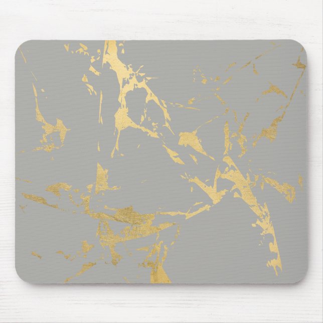 Trendy Gold Marble Pattern on Gray Mouse Pad (Front)