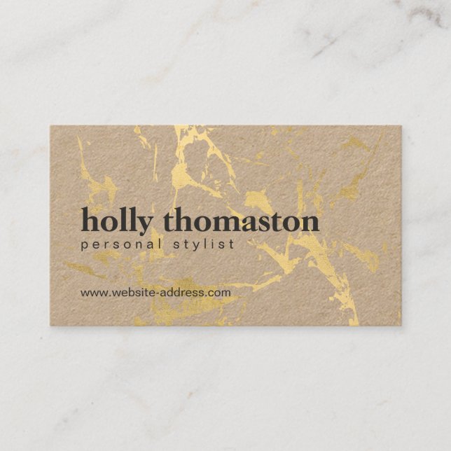 Trendy Gold Marble Pattern on Kraft Business Card (Front)