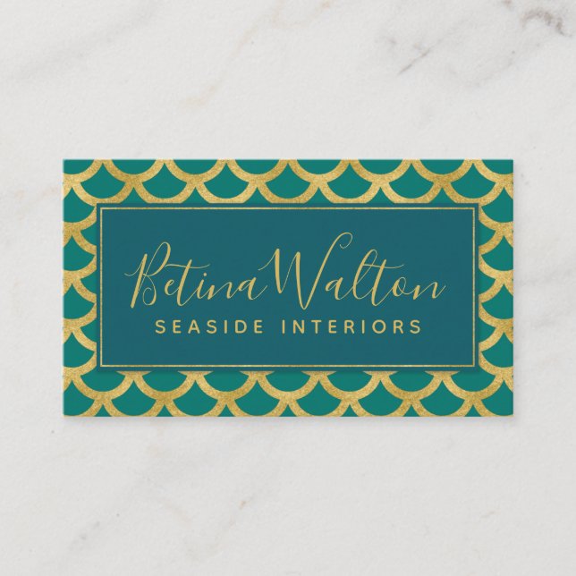 Trendy Gold Mermaid Scales Business Card (Front)