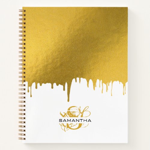 Trendy Gold Metallic Drips Script Monogram  Notebook