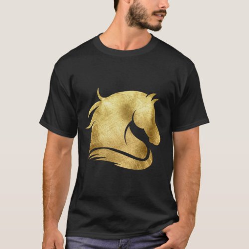 Trendy Gold Metallic Mustang Horse T_Shirt