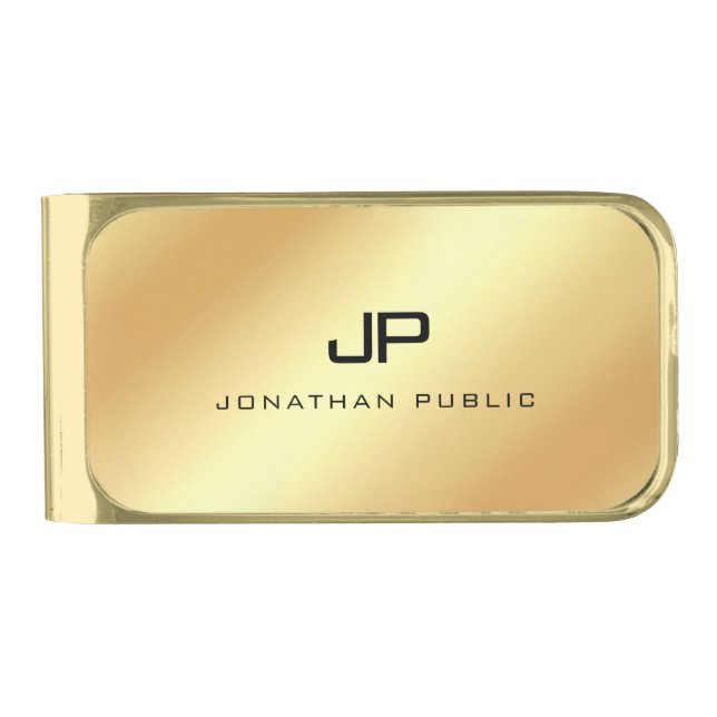 Trendy Gold Modern Elegant Monogram Template Gold Finish Money Clip (Front)