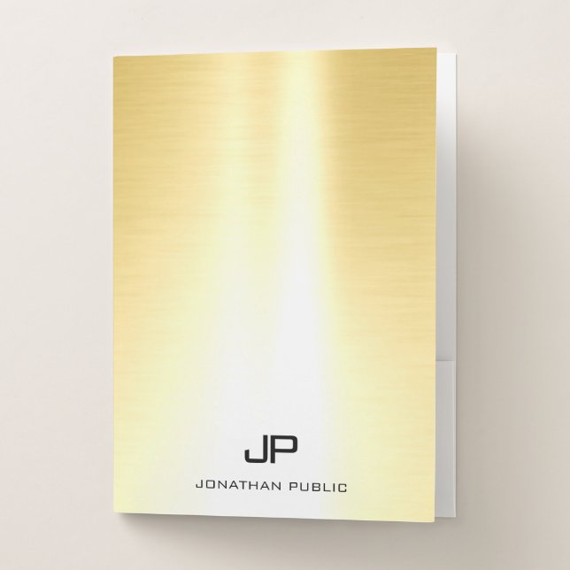 Trendy Gold Modern Monogram Chic Template Office Pocket Folder (Front)
