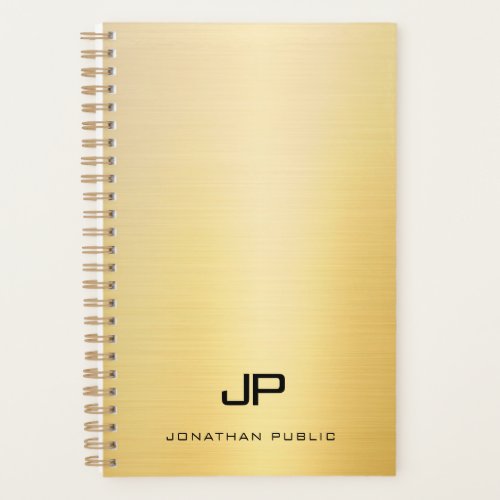 Trendy Gold Modern Monogram Name Text Template Planner