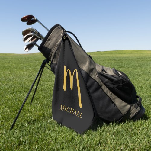 Trendy Gold Monogram Initial Modern Template Golf Towel