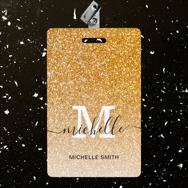 Trendy Gold Monogram Initial Script Name Employee Badge (Creator Uploaded)