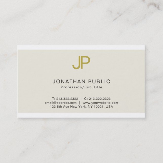 Trendy Gold Monogrammed Design Modern Chic Plain Business Card (Front)