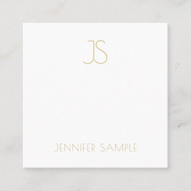 Trendy Gold Monogrammed Modern Simple Plain Luxe Square Business Card (Front)